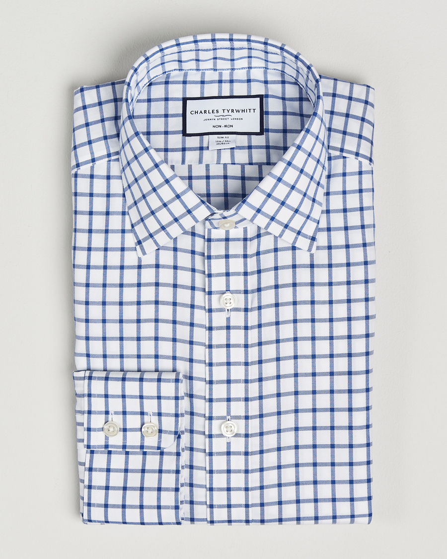 Homme | Chemises | Charles Tyrwhitt | Slim Fit Non Iron Grid Check Shirt Royal Blue