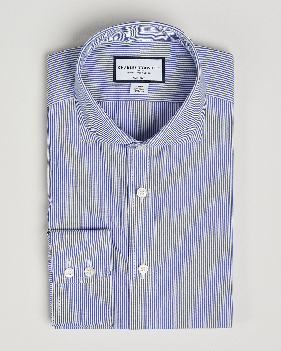 Homme | Chemises | Charles Tyrwhitt | Slim Fit Non Iron Bengal Stripe Poplin Shirt Navy