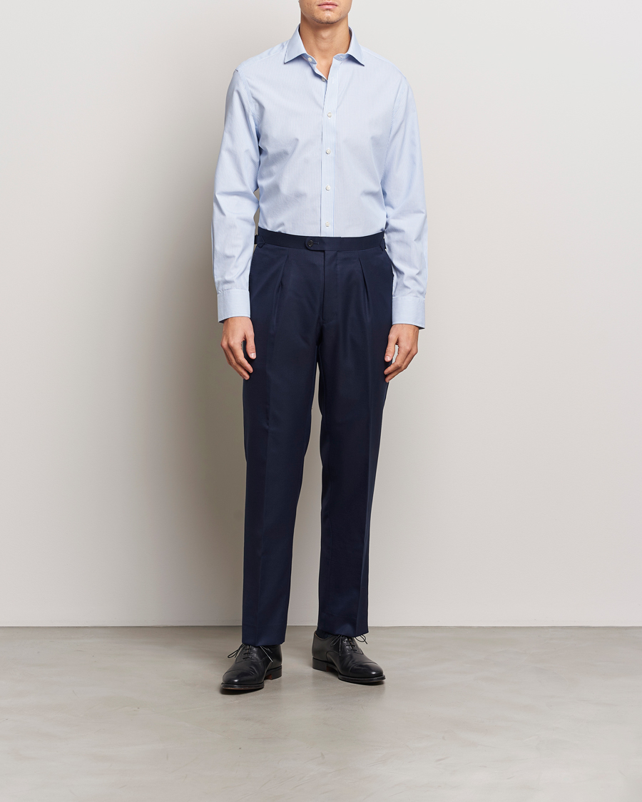 Homme | Chemises | Charles Tyrwhitt | Slim Fit Non Iron Bengal Stripe Poplin Shirt Sky Blue