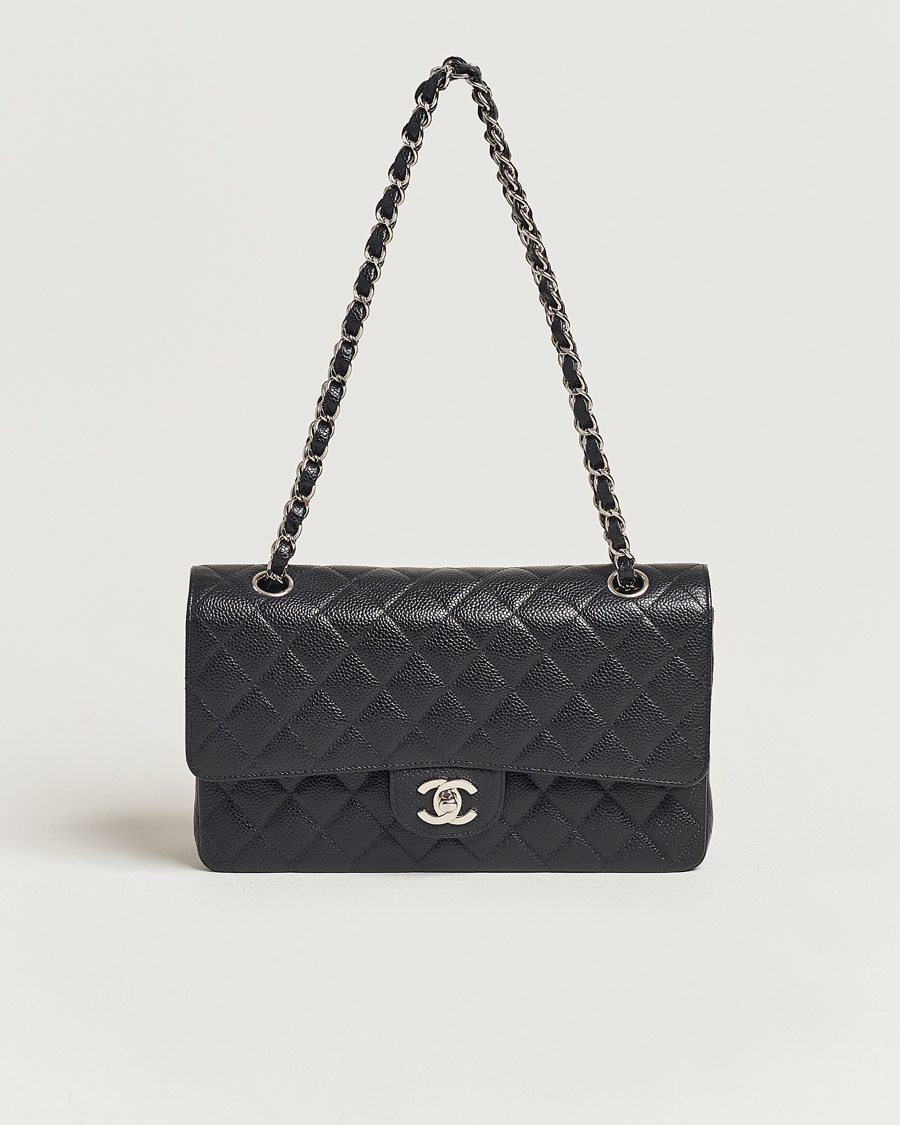 Homme | Chanel Pre-Owned Classic Medium Double Flap Bag Caviar Leather Black | Chanel Pre-Owned | Classic Medium Double Flap Bag Caviar Leather Black