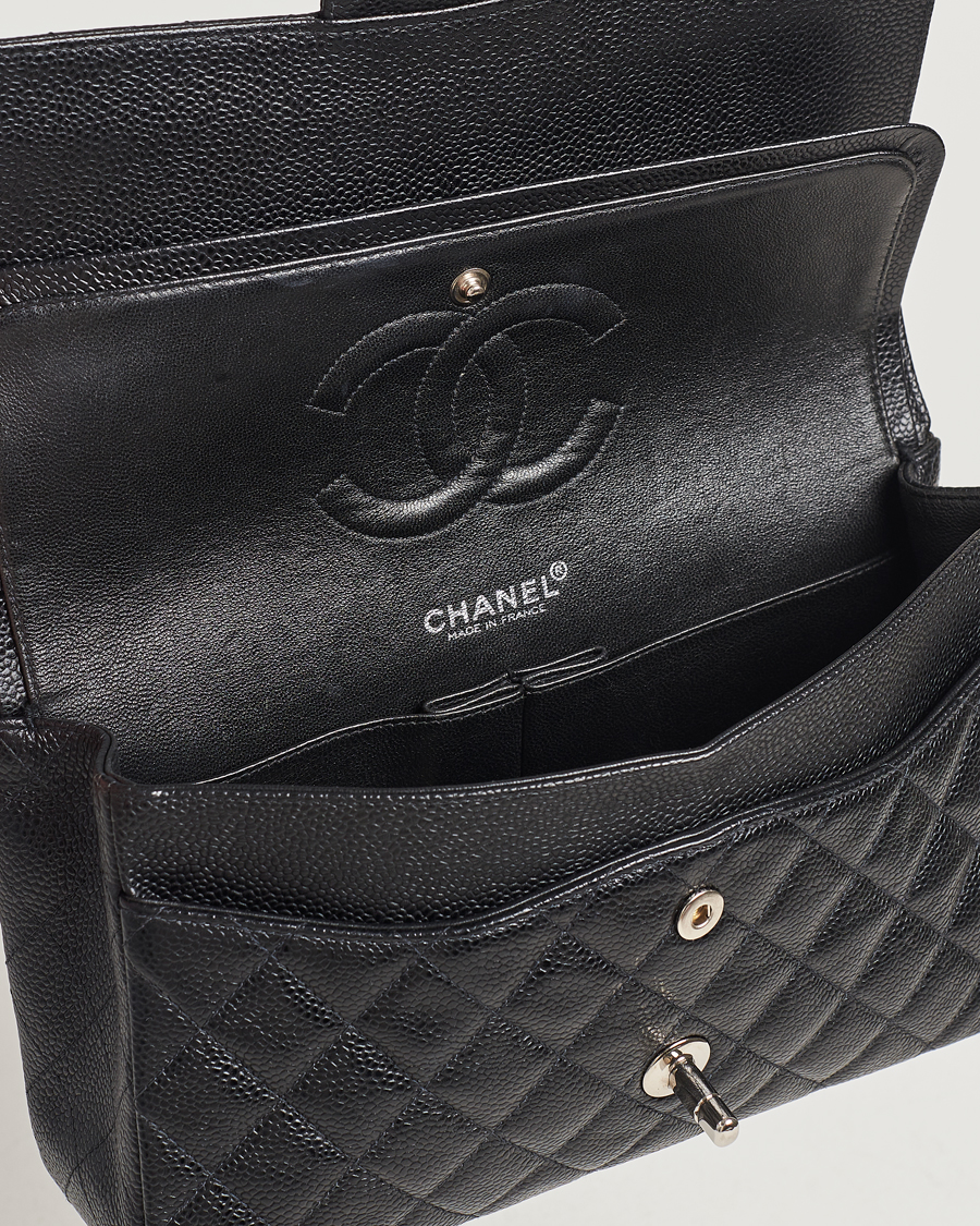 Homme | Chanel Pre-Owned Classic Medium Double Flap Bag Caviar Leather Black | Chanel Pre-Owned | Classic Medium Double Flap Bag Caviar Leather Black