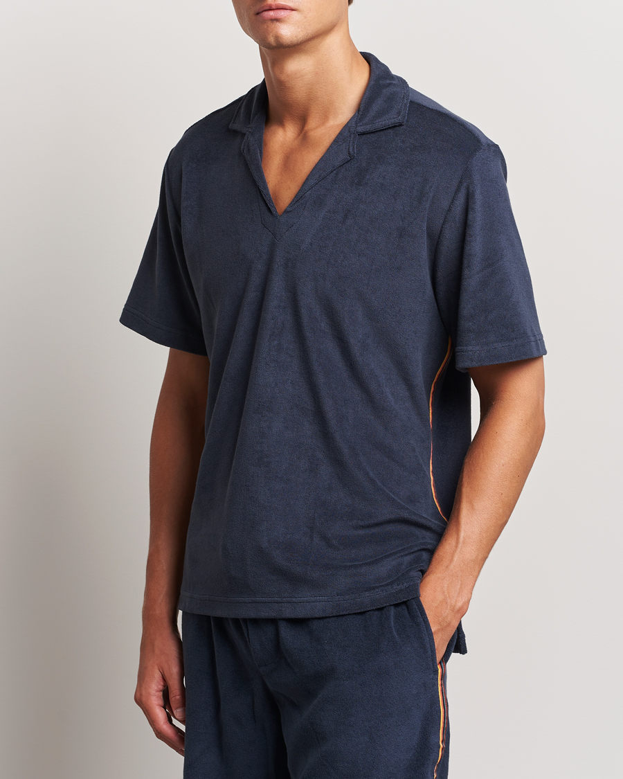Homme | Polos | Paul Smith | Stripe Towelling Polo Navy