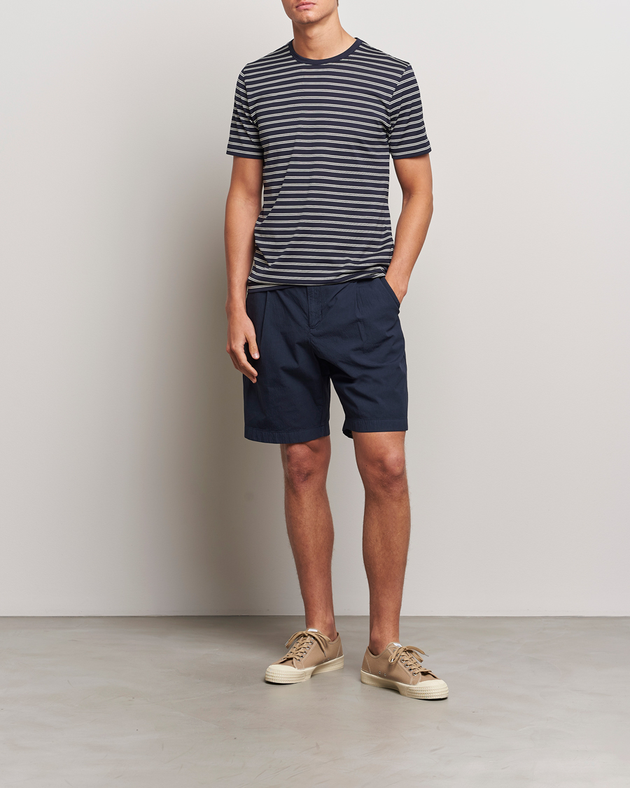 Homme | T-shirts | Sunspel | Striped Crew Neck Cotton Tee Navy/Ecru