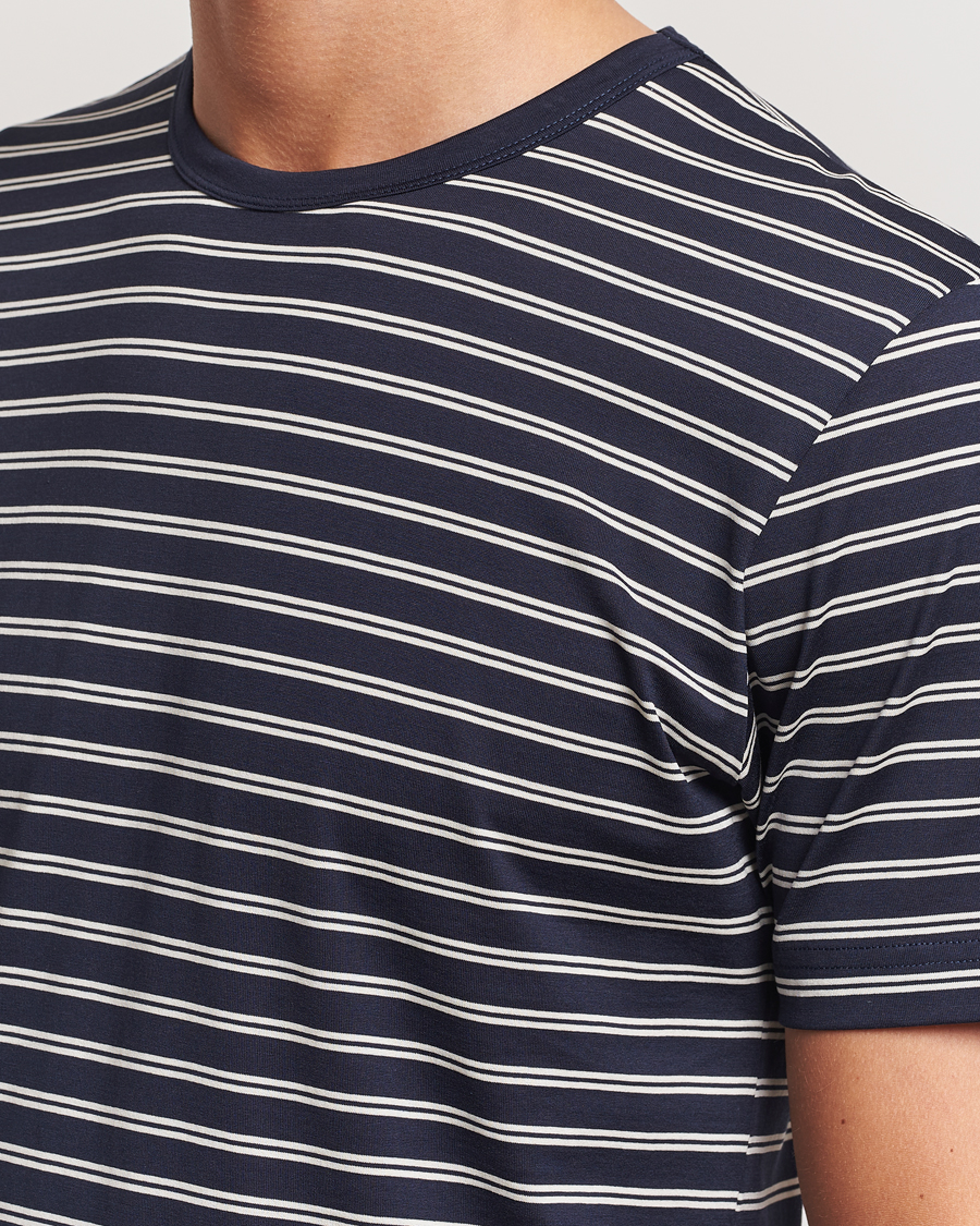 Homme | T-shirts | Sunspel | Striped Crew Neck Cotton Tee Navy/Ecru