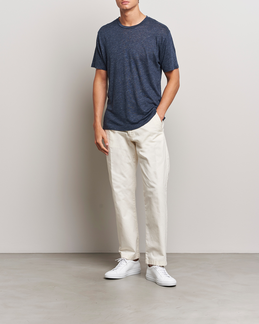 Homme | T-shirts | Sunspel | Linen T-Shirt Navy Melange