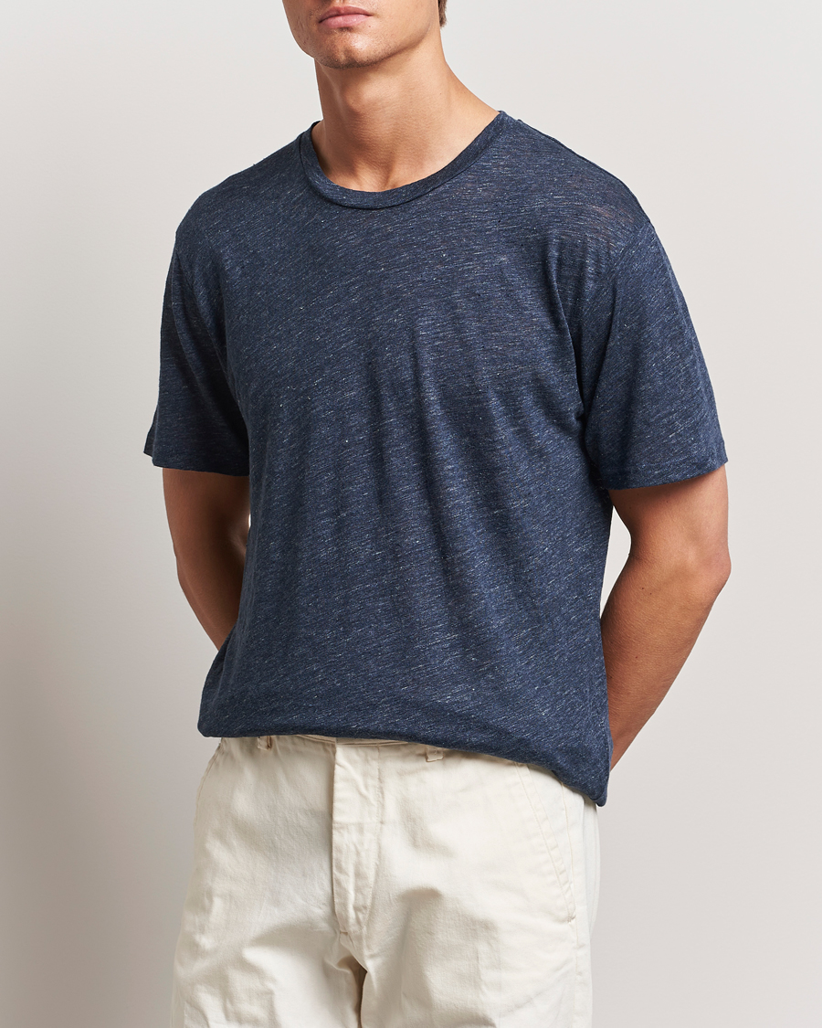 Homme |  | Sunspel | Linen T-Shirt Navy Melange