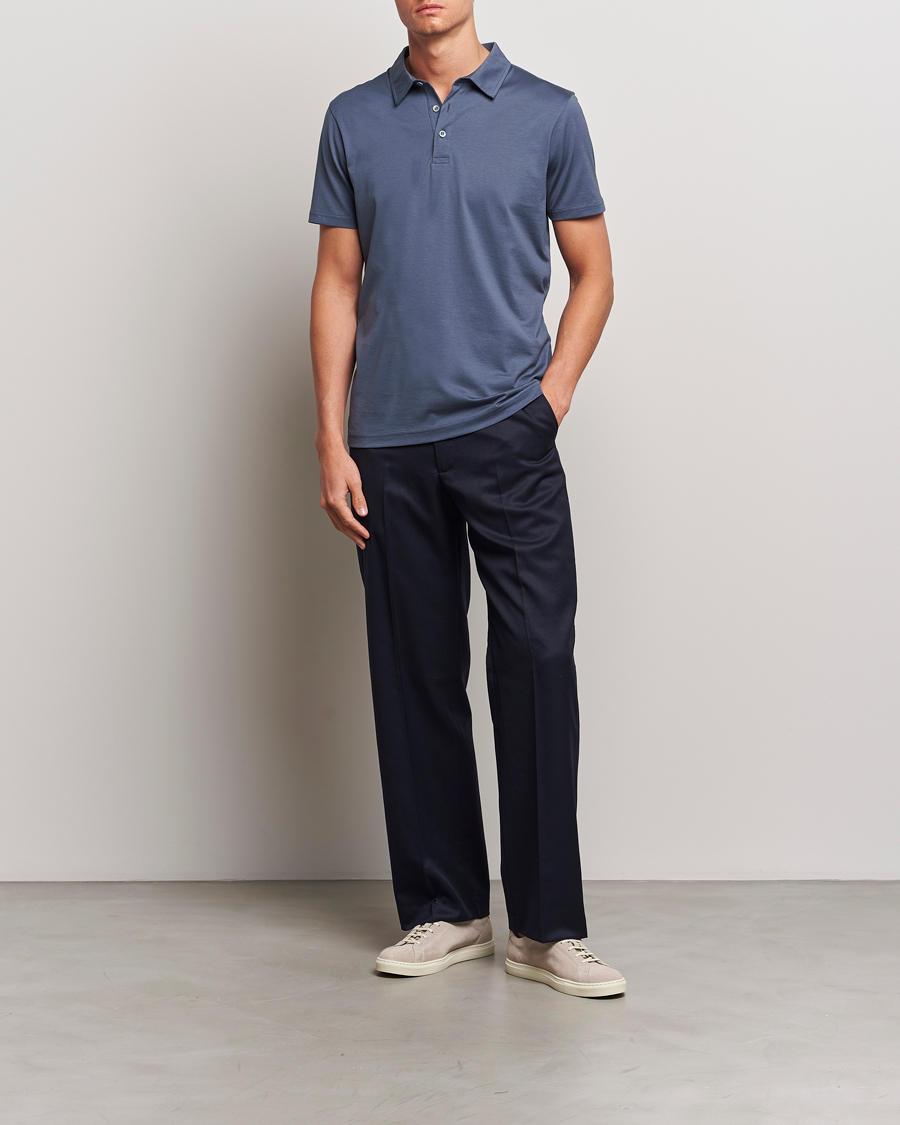 Homme | Polos | Sunspel | Cotton Jersey Polo Slate Blue