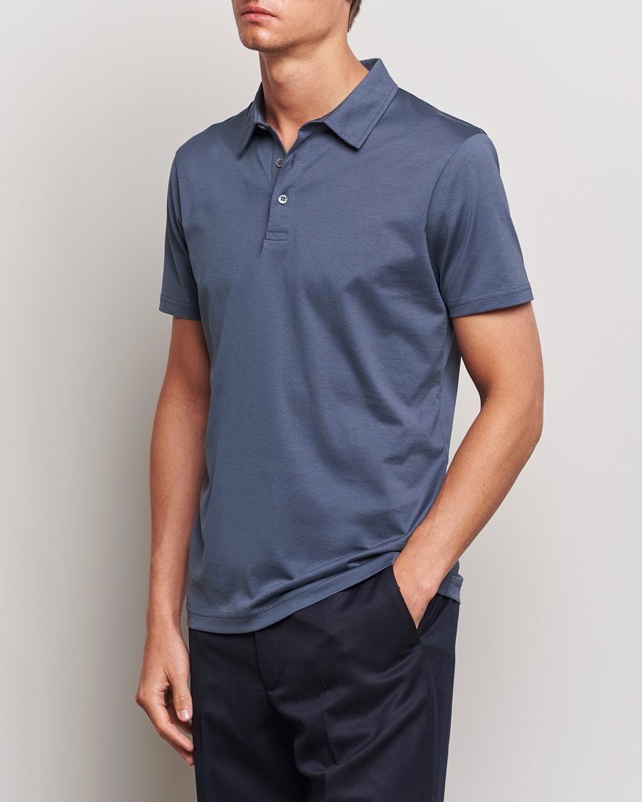 Homme |  | Sunspel | Cotton Jersey Polo Slate Blue
