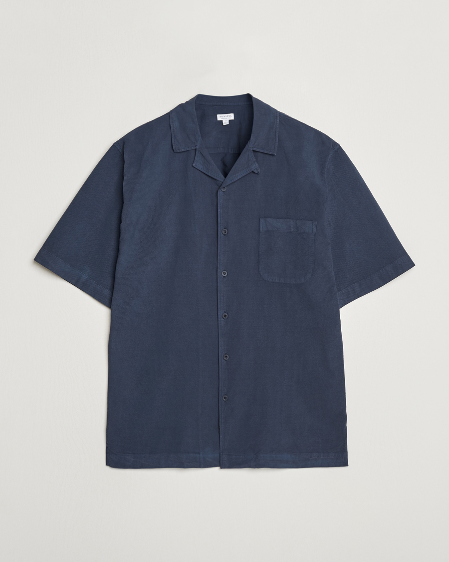 Homme | Chemises | Sunspel | Lightweight Seersucker Shirt Navy