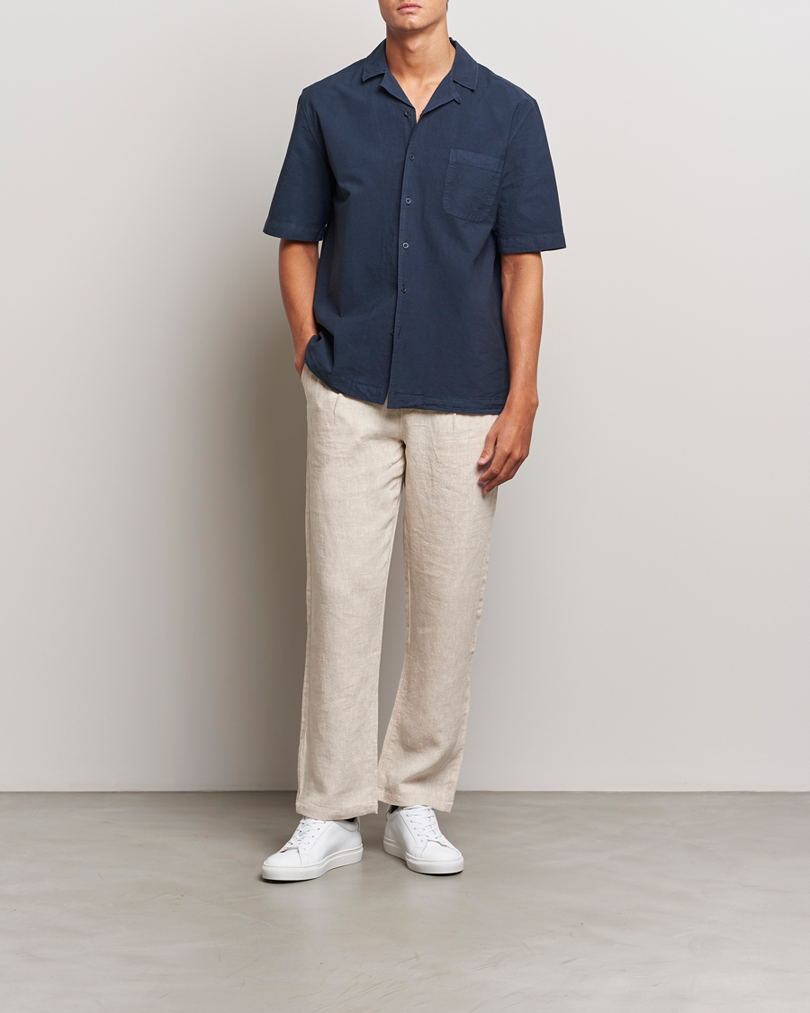 Homme | Chemises | Sunspel | Lightweight Seersucker Shirt Navy