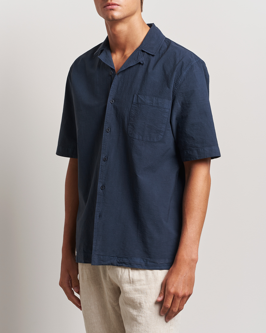 Homme | Chemises | Sunspel | Lightweight Seersucker Shirt Navy