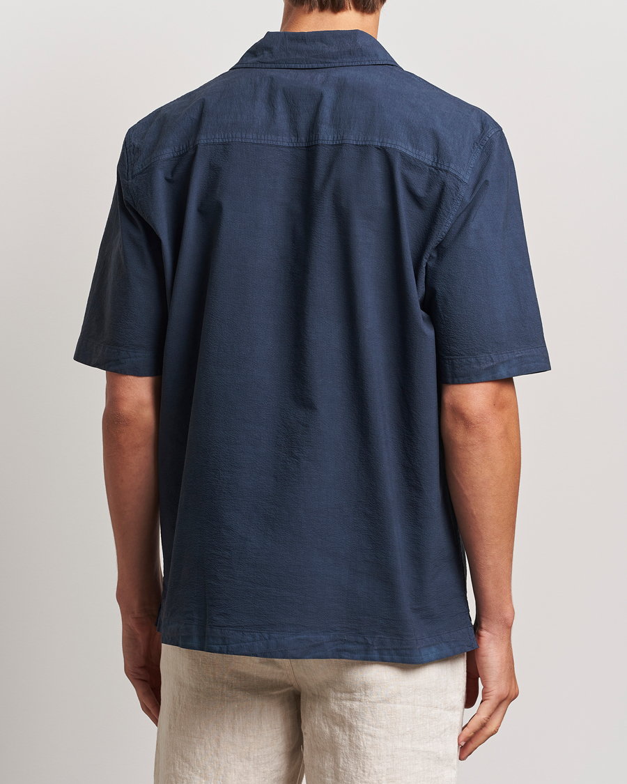 Homme | Chemises | Sunspel | Lightweight Seersucker Shirt Navy