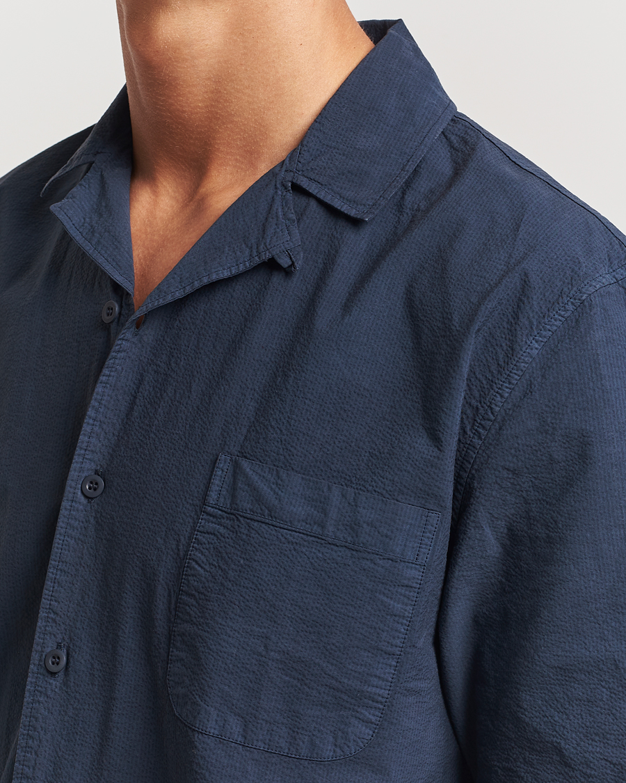Homme | Chemises | Sunspel | Lightweight Seersucker Shirt Navy