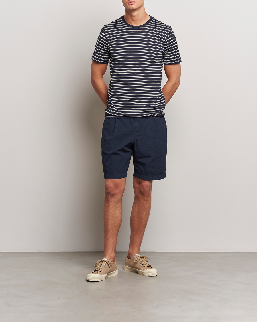 Homme | Shorts | Sunspel | Lightweight Seersucker Shorts Navy