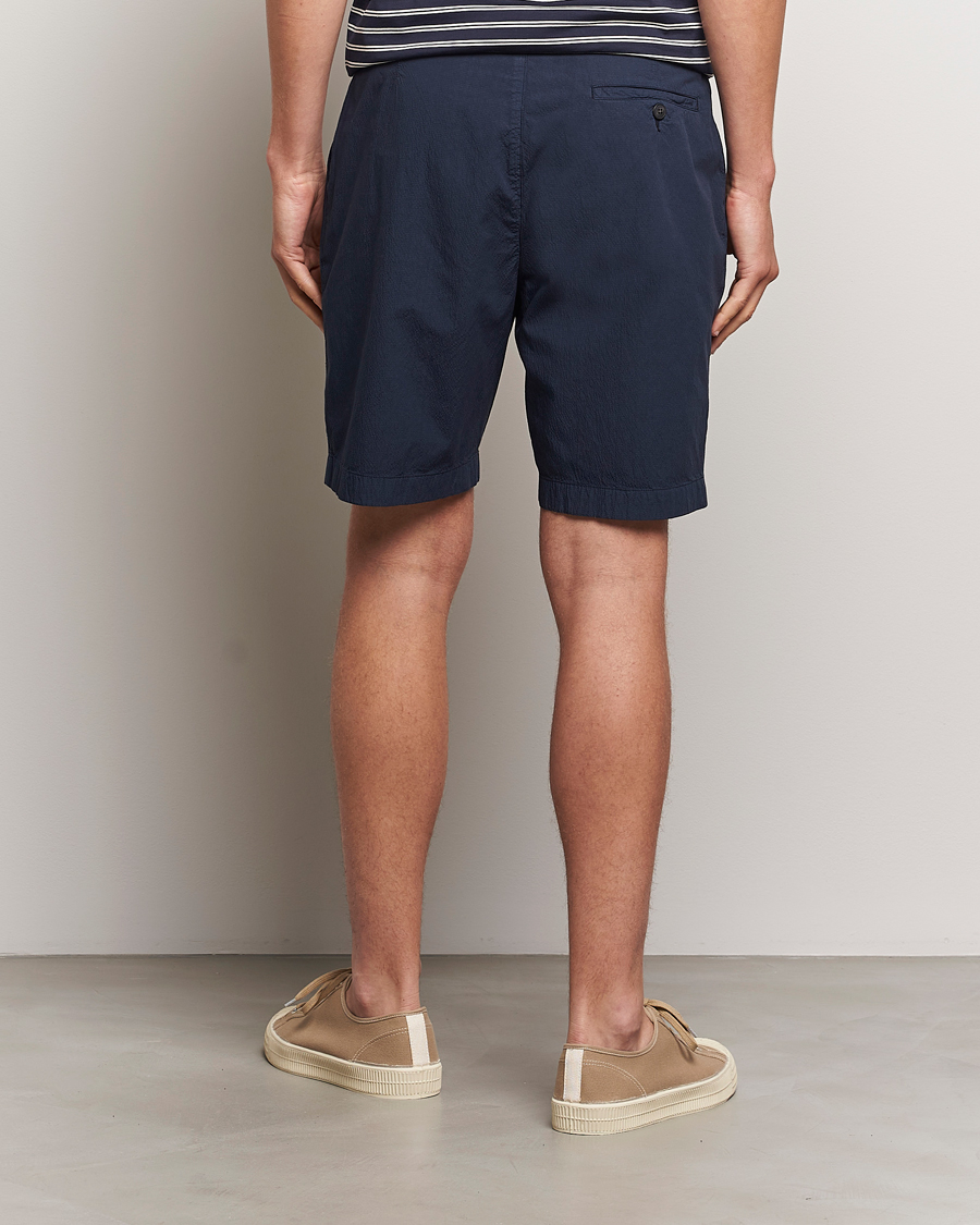 Homme | Shorts | Sunspel | Lightweight Seersucker Shorts Navy