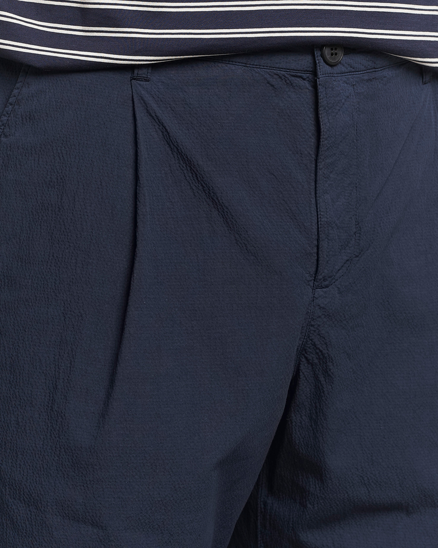 Homme | Shorts | Sunspel | Lightweight Seersucker Shorts Navy