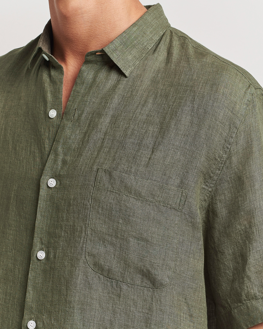 Homme | Chemises | Sunspel | Short Sleeved Linen Shirt Khaki