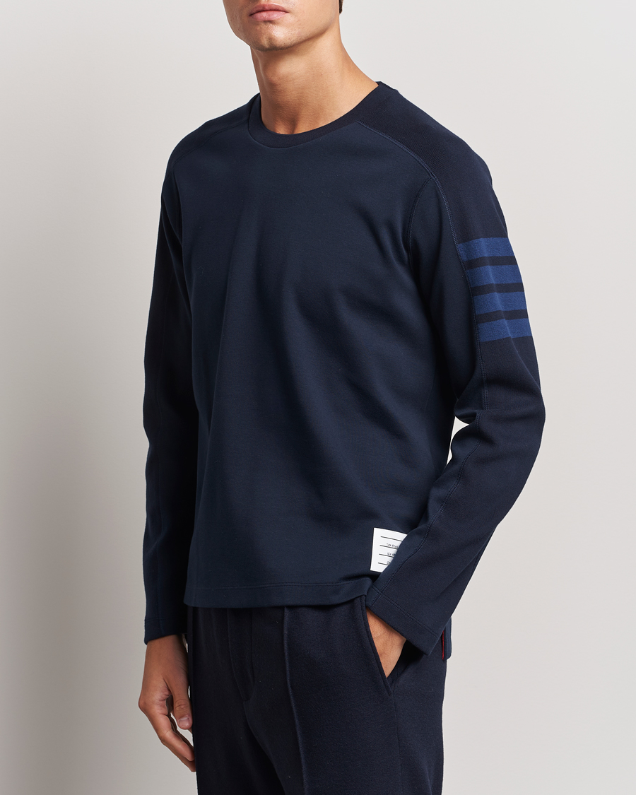 Homme | T-shirts | Thom Browne | Long Sleeve 4-Bar T-Shirt Navy