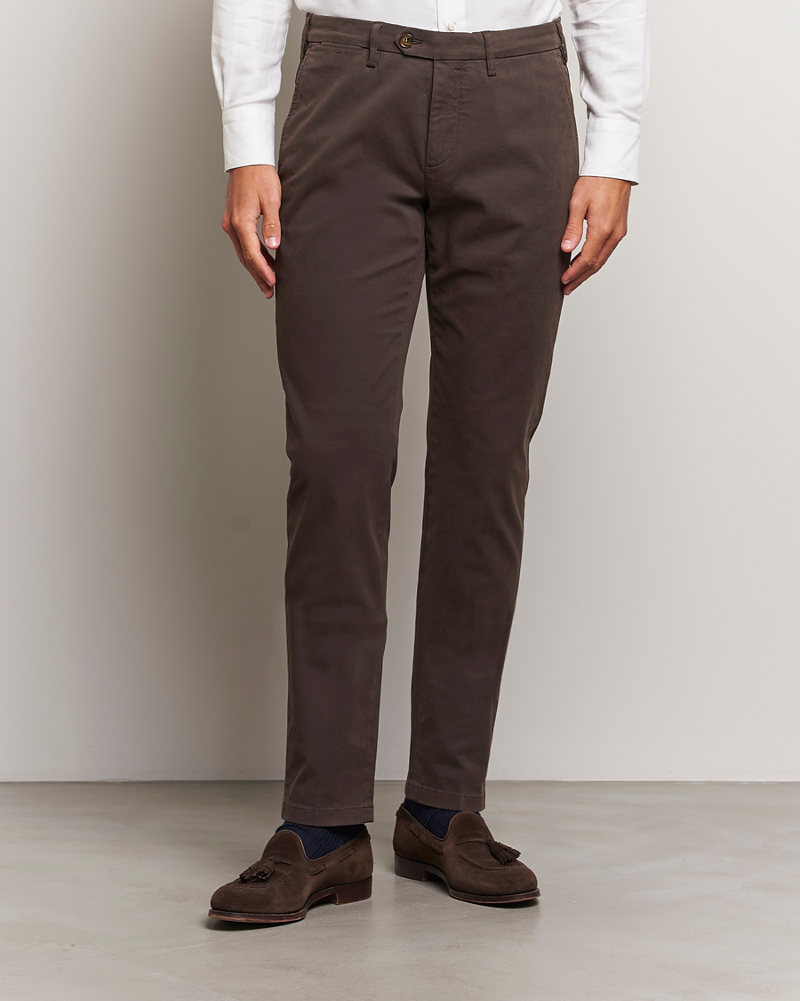 Homme | Pantalons | Canali | Cotton Stretch Trousers Brown
