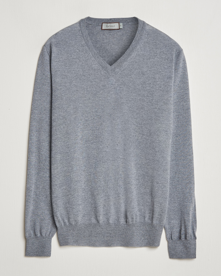 Homme | Pulls Et Tricots | Canali | Merino Wool V-Neck Light Grey