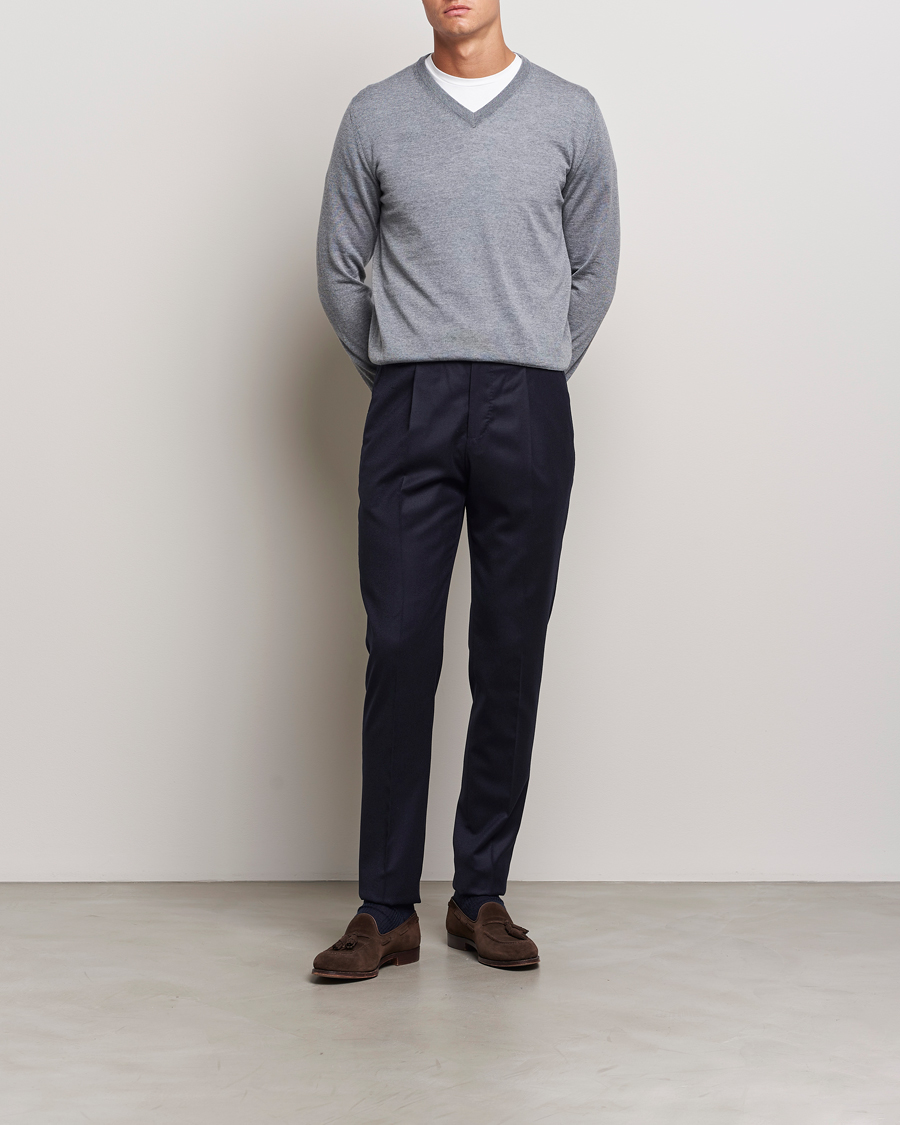 Homme | Pulls Et Tricots | Canali | Merino Wool V-Neck Light Grey