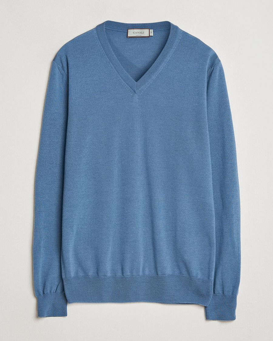 Homme | Pulls Et Tricots | Canali | Merino Wool V-Neck Light Blue
