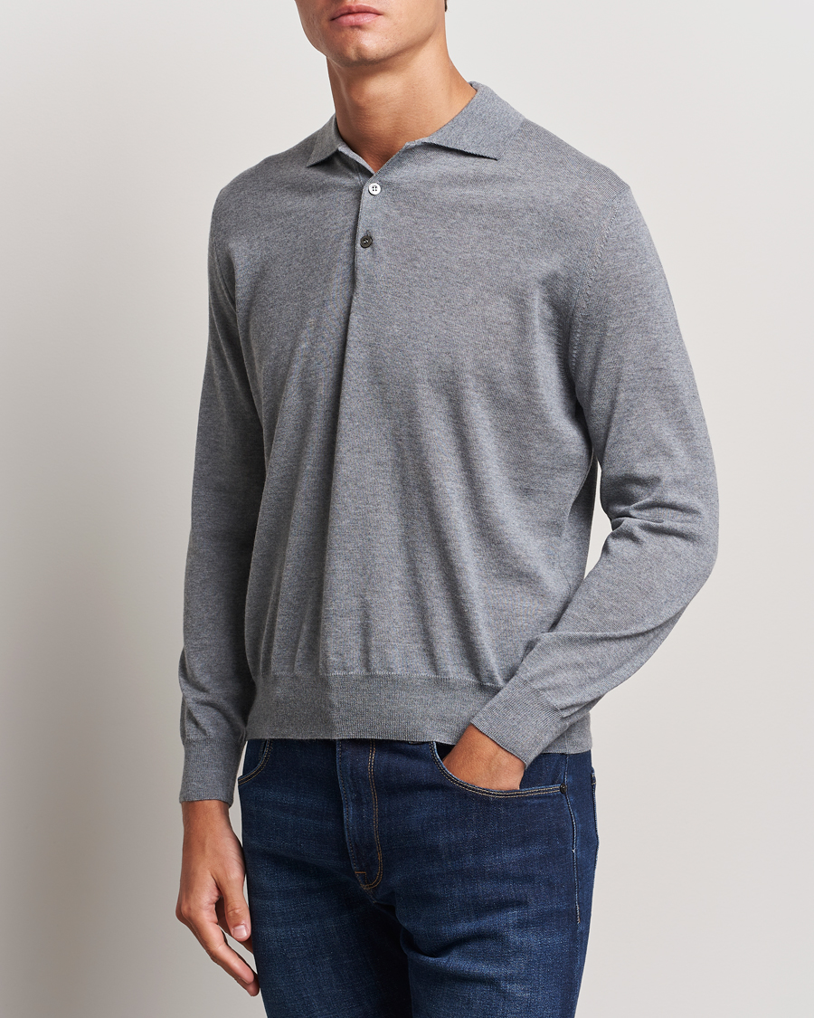Homme | Pulls Et Tricots | Canali | Merino Wool Knitted Polo Light Grey