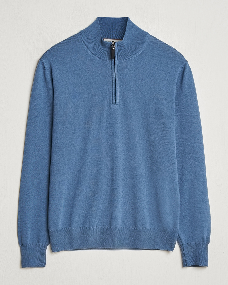 Homme | Pulls Et Tricots | Canali | Merino Wool Half Zip Light Blue