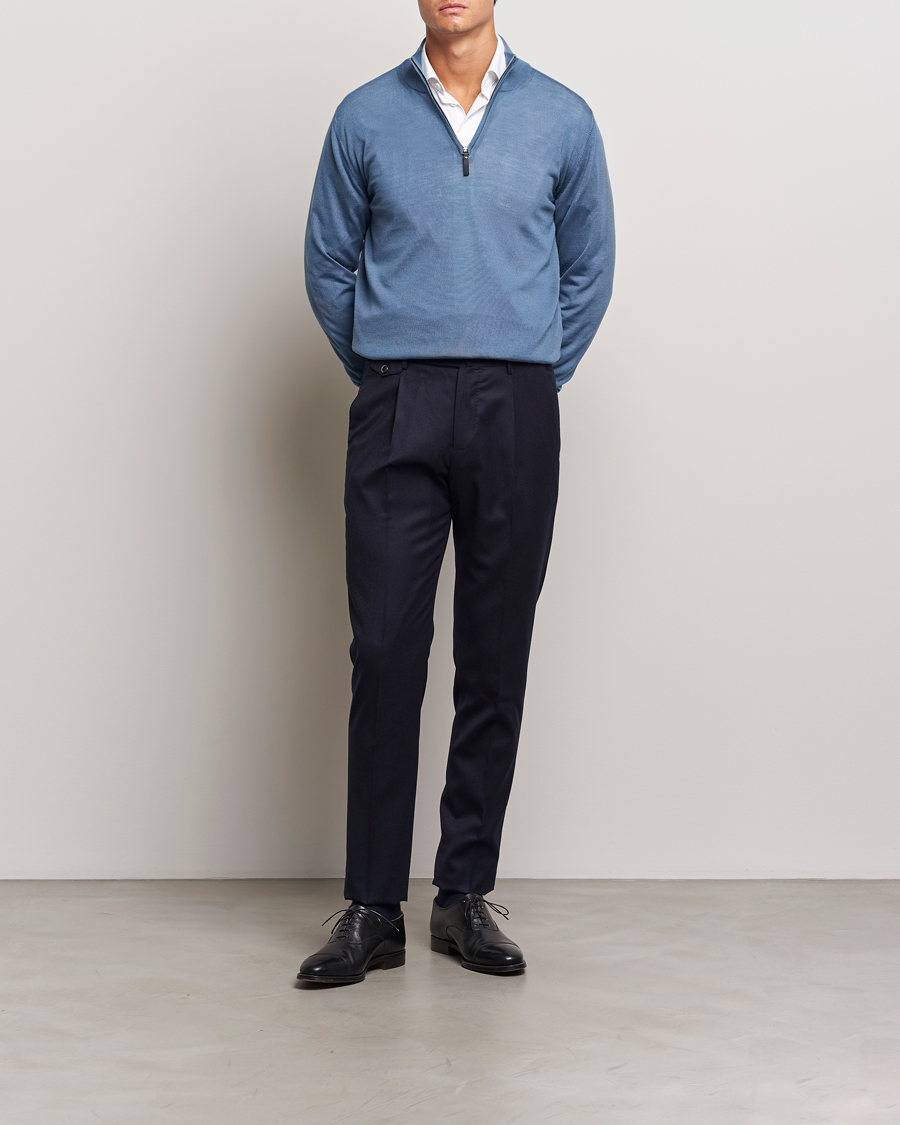 Homme | Pulls Et Tricots | Canali | Merino Wool Half Zip Light Blue