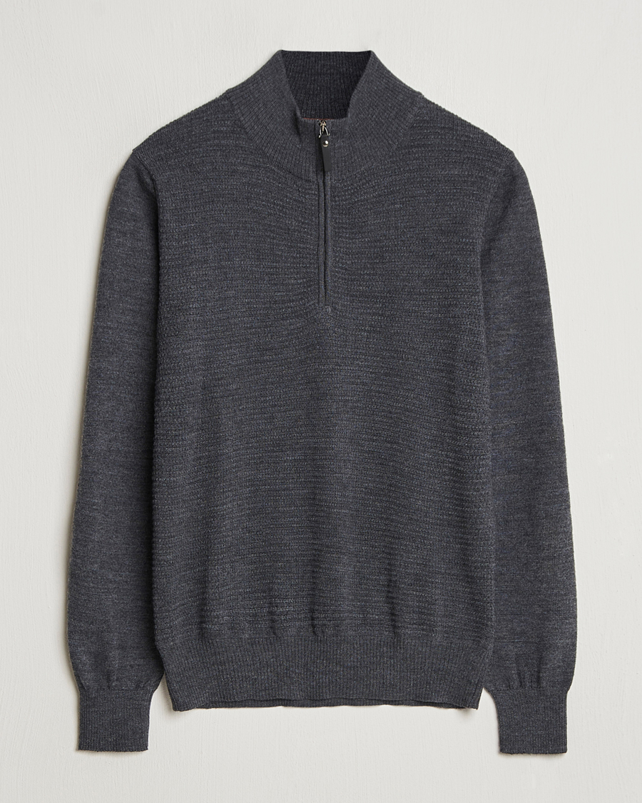 Homme | Pulls Et Tricots | Canali | Textured Knit Half Zip Charcoal