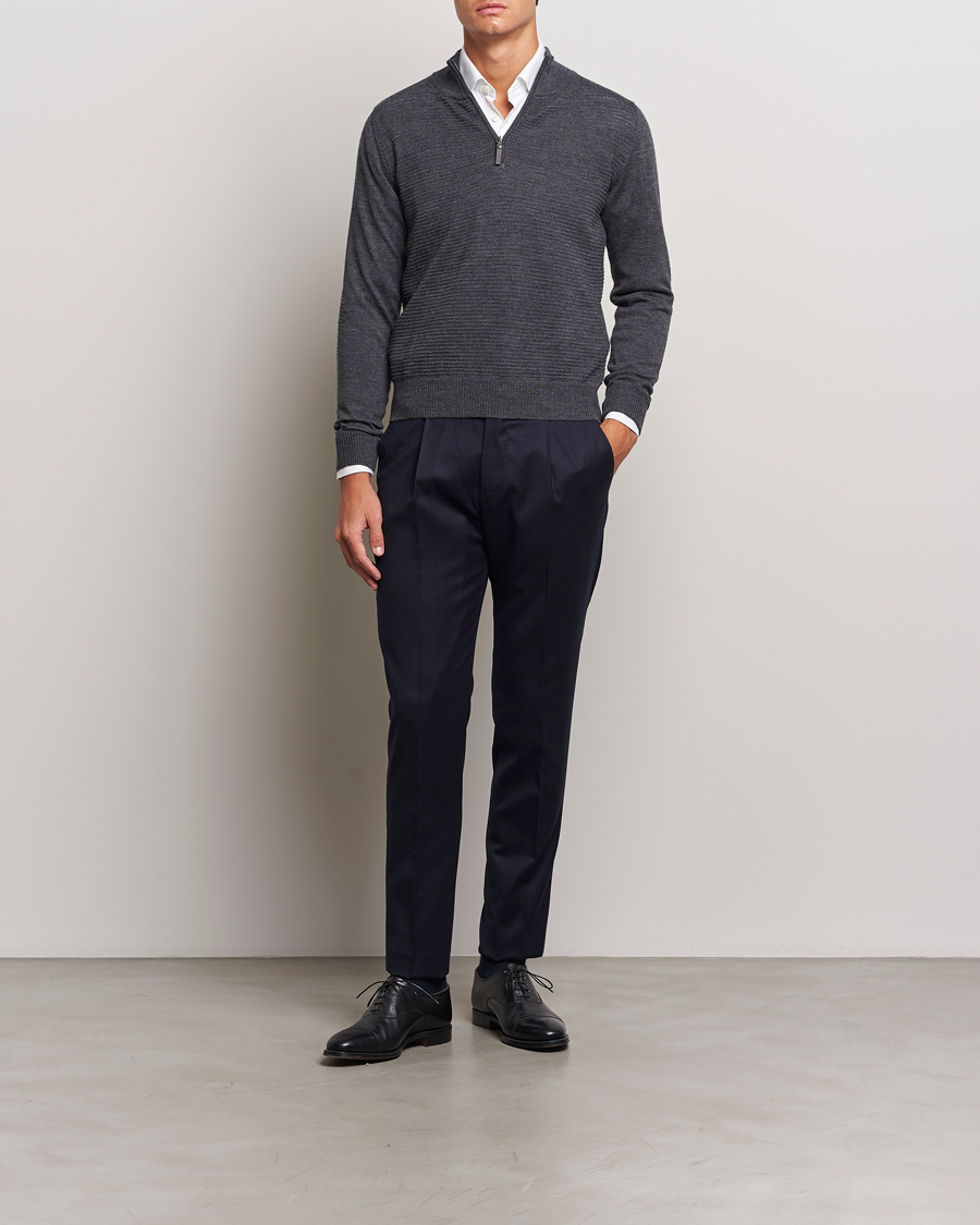 Homme | Pulls Et Tricots | Canali | Textured Knit Half Zip Charcoal