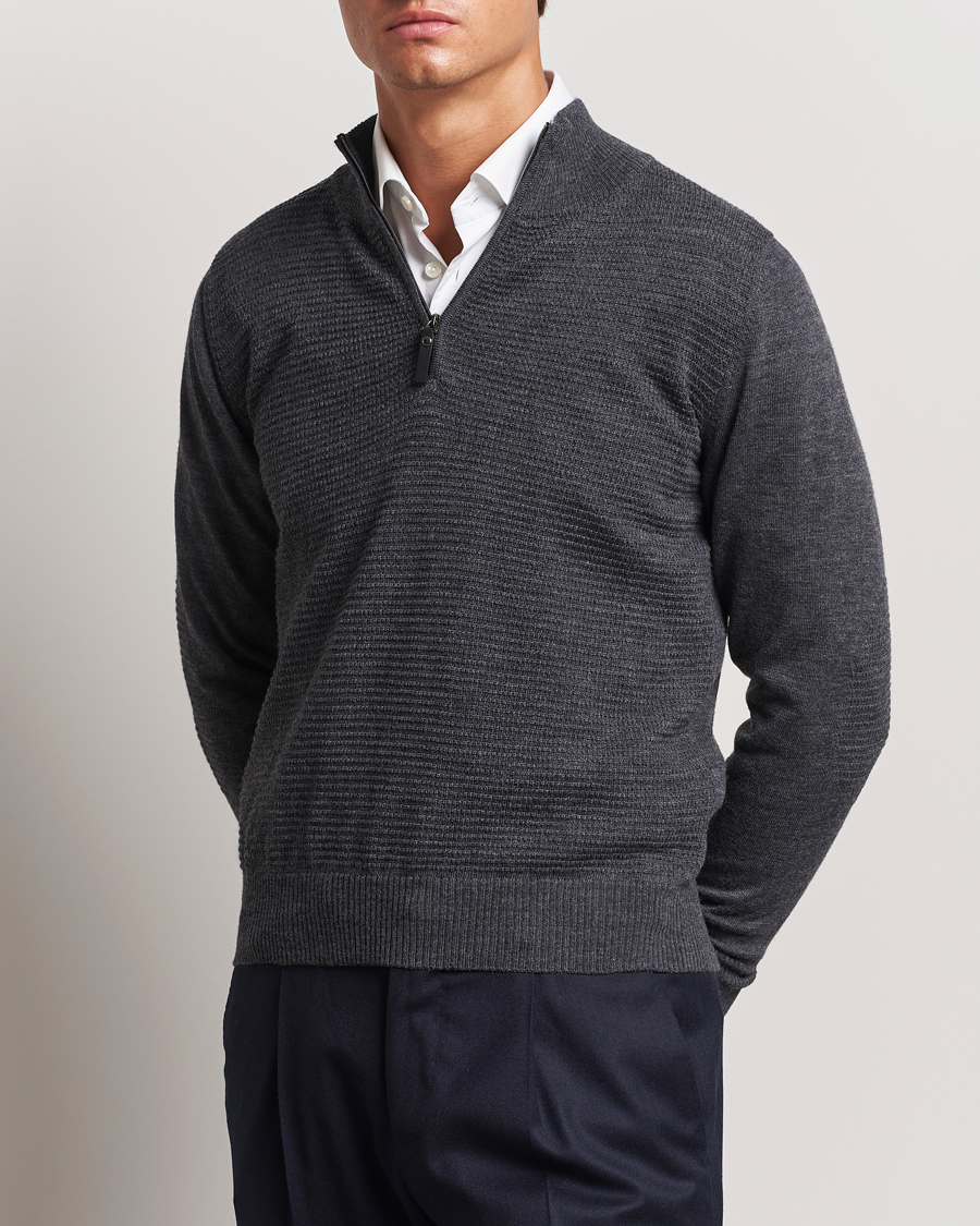 Homme | Pulls Et Tricots | Canali | Textured Knit Half Zip Charcoal