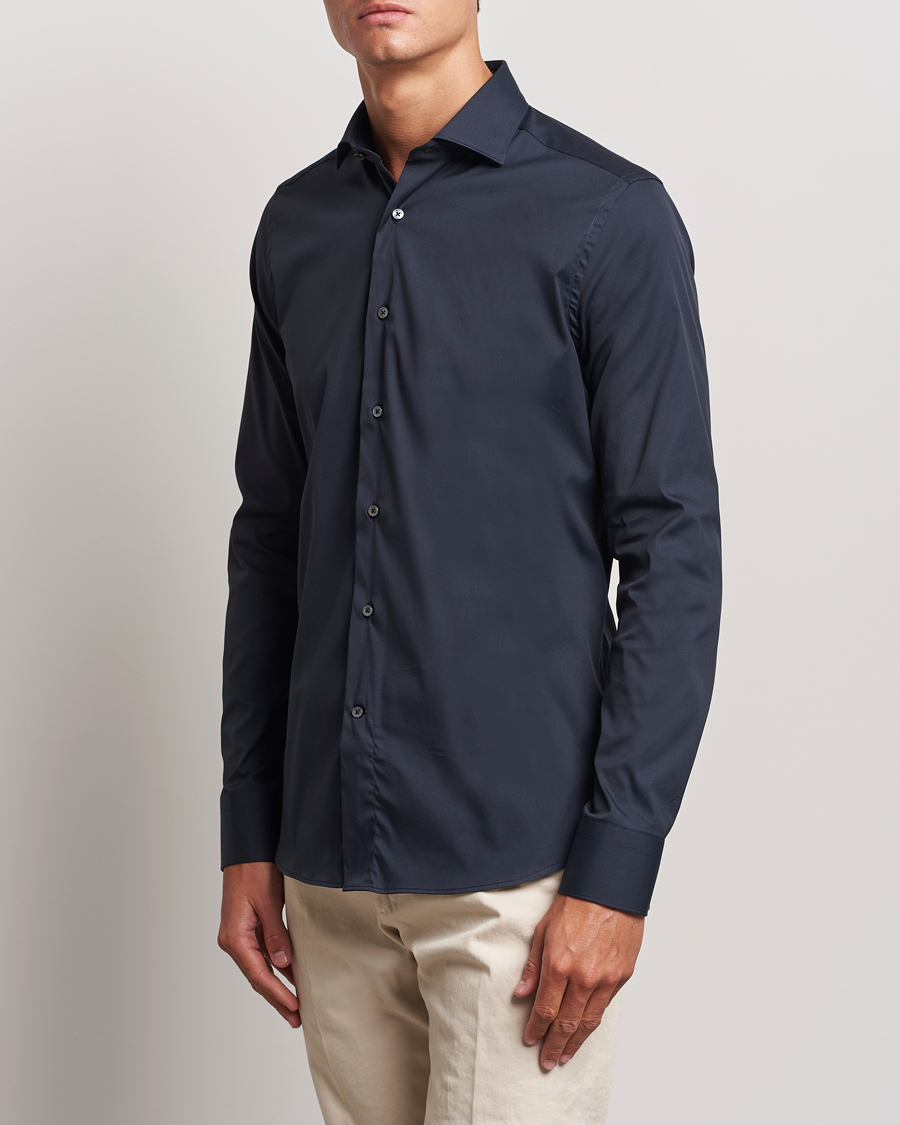 Homme | Chemises | Canali | Slim Fit Cotton/Stretch Shirt Navy