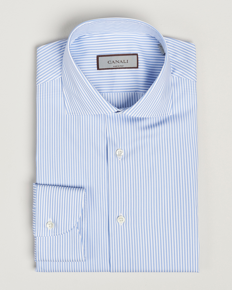 Homme | Chemises | Canali | Slim Fit Cotton/Stretch Shirt Light Blue Stripe