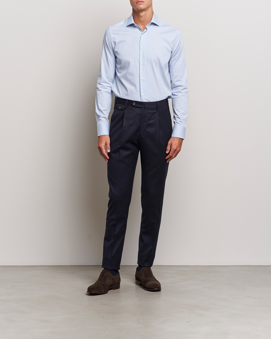 Homme | Chemises | Canali | Slim Fit Cotton/Stretch Shirt Light Blue Stripe