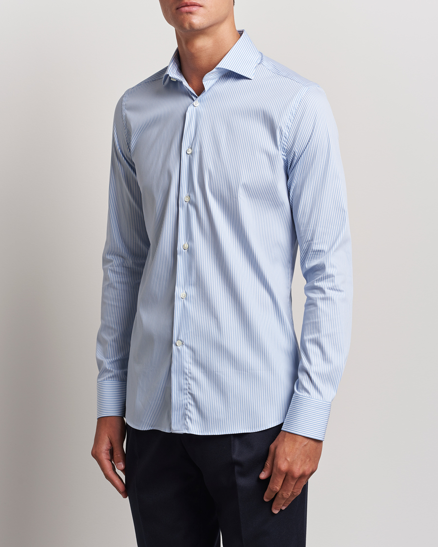 Homme | Chemises | Canali | Slim Fit Cotton/Stretch Shirt Light Blue Stripe