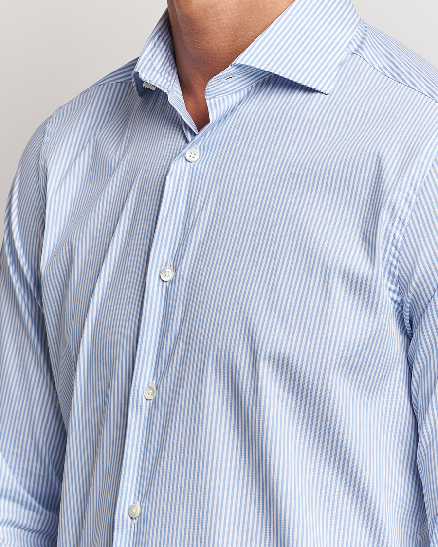 Homme | Chemises | Canali | Slim Fit Cotton/Stretch Shirt Light Blue Stripe