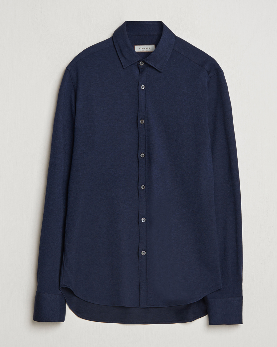 Homme | Chemises | Canali | Slim Fit Stretch Piquet Shirt Navy
