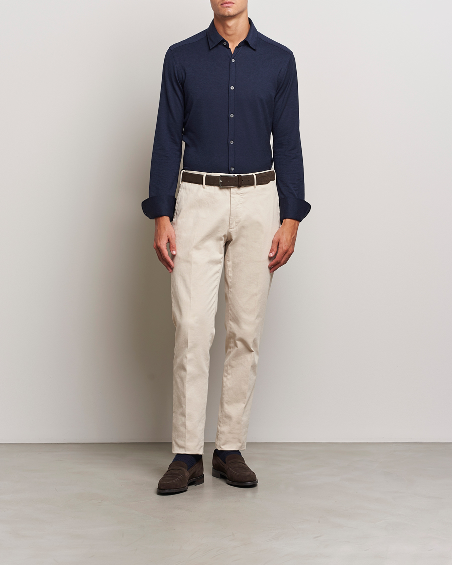 Homme | Chemises | Canali | Slim Fit Stretch Piquet Shirt Navy