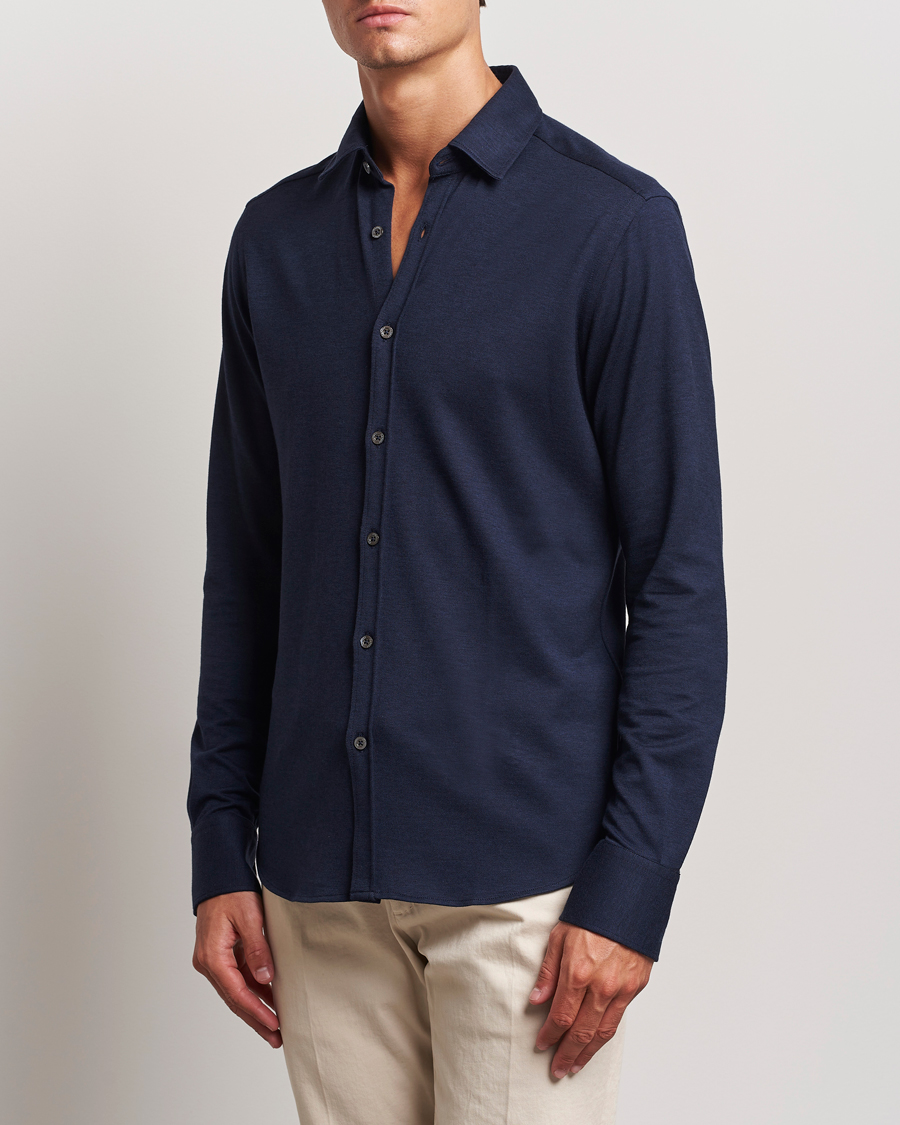Homme | Chemises | Canali | Slim Fit Stretch Piquet Shirt Navy