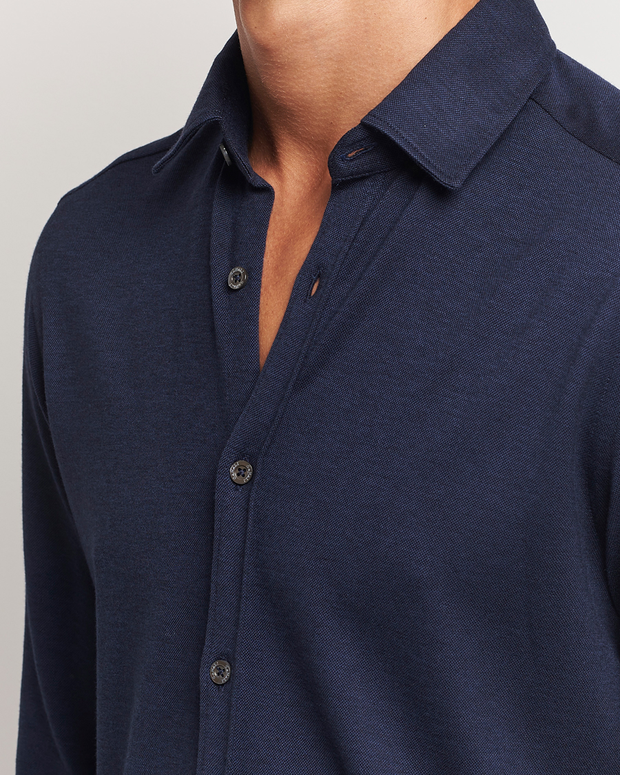 Homme | Chemises | Canali | Slim Fit Stretch Piquet Shirt Navy