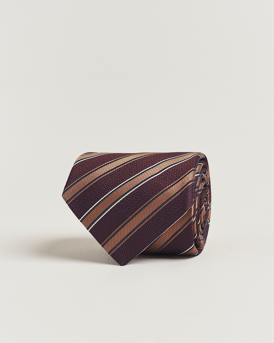 Homme | Canali Regimental Stripe Silk Tie Burgundy/Brown | Canali | Regimental Stripe Silk Tie Burgundy/Brown