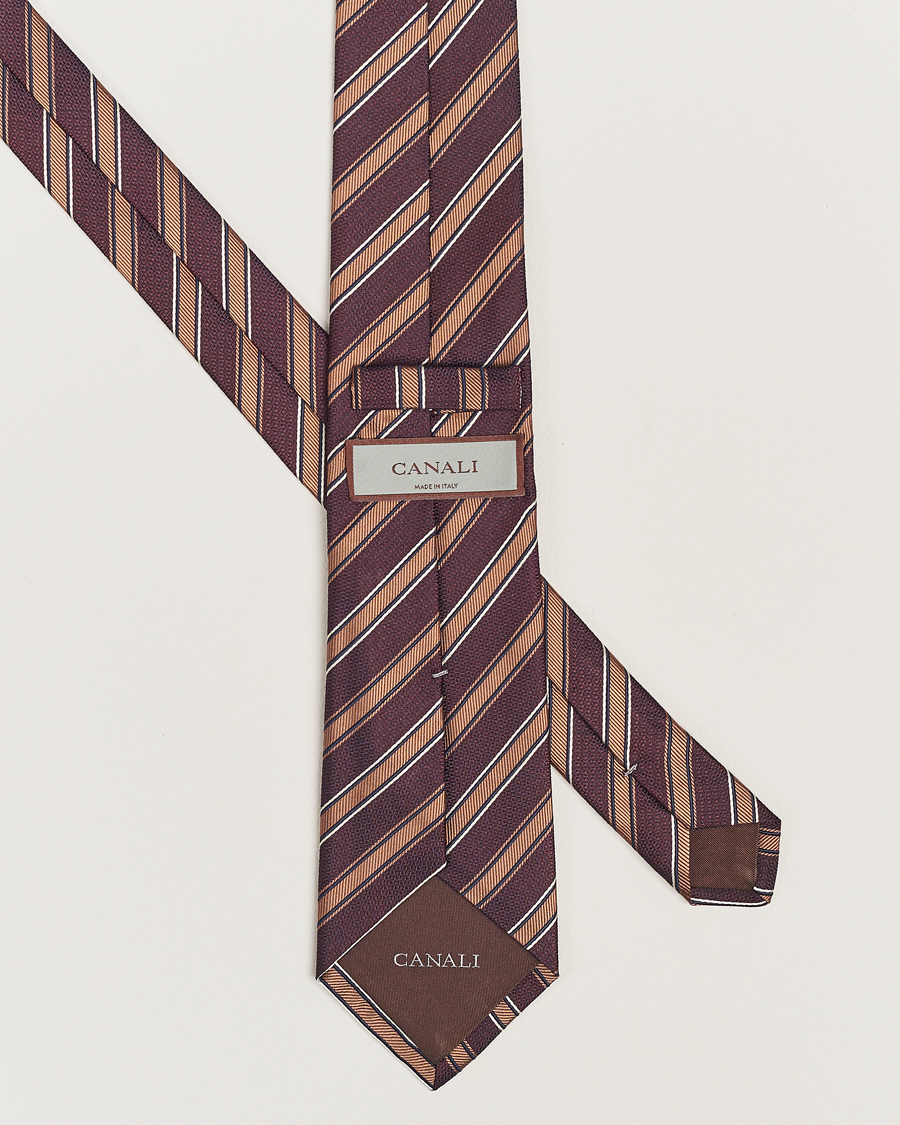 Homme | Canali Regimental Stripe Silk Tie Burgundy/Brown | Canali | Regimental Stripe Silk Tie Burgundy/Brown