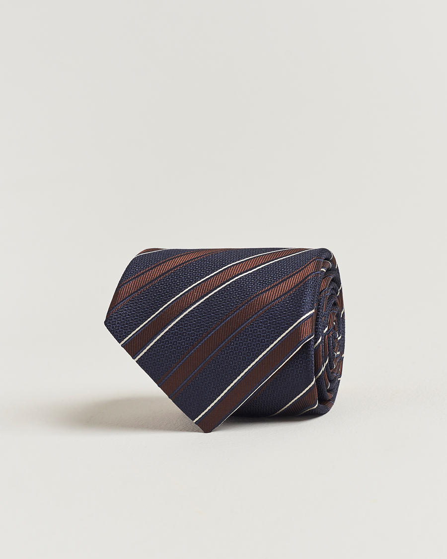 Homme | Canali Regimental Stripe Silk Tie Navy/Brown | Canali | Regimental Stripe Silk Tie Navy/Brown