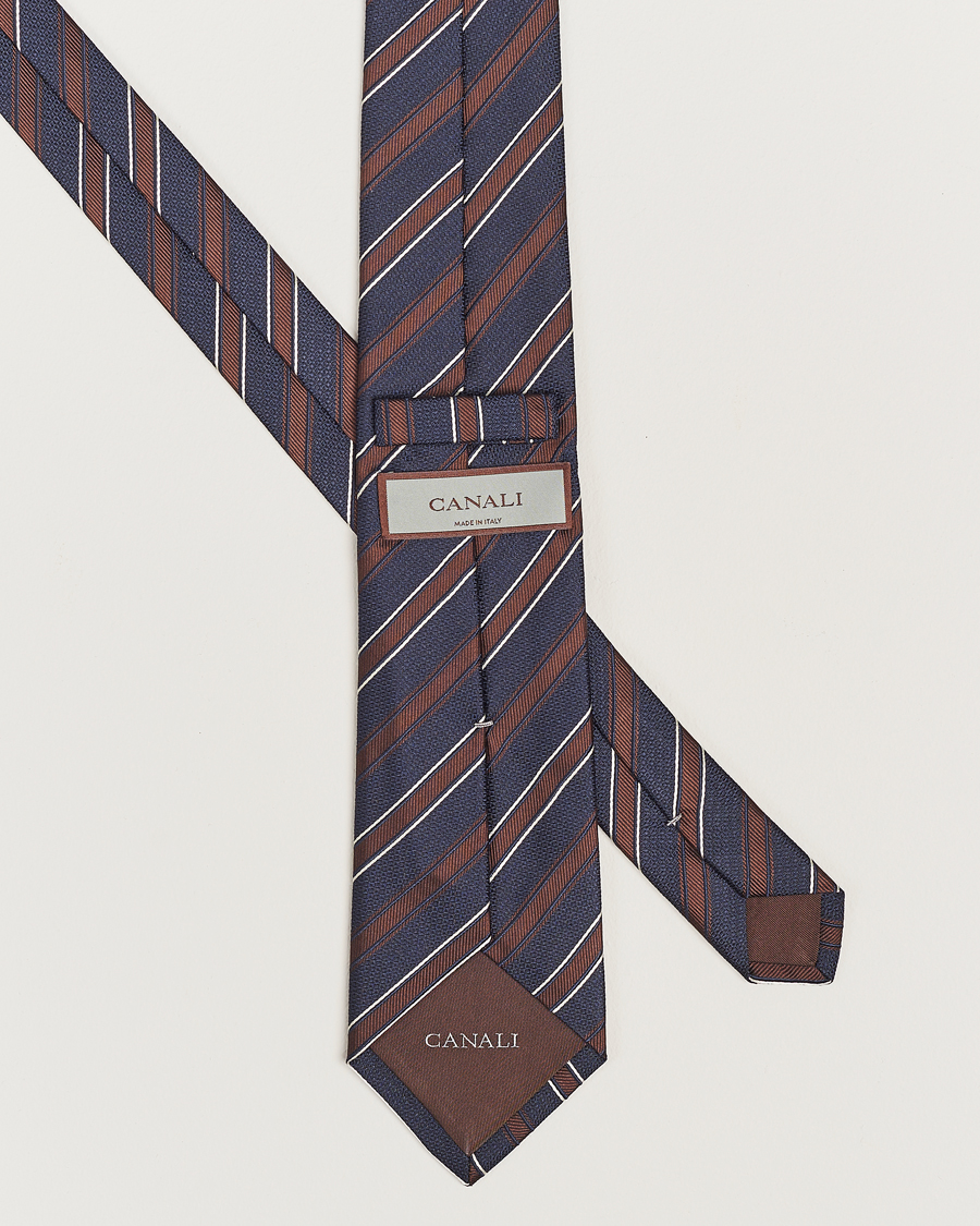 Homme | Canali Regimental Stripe Silk Tie Navy/Brown | Canali | Regimental Stripe Silk Tie Navy/Brown