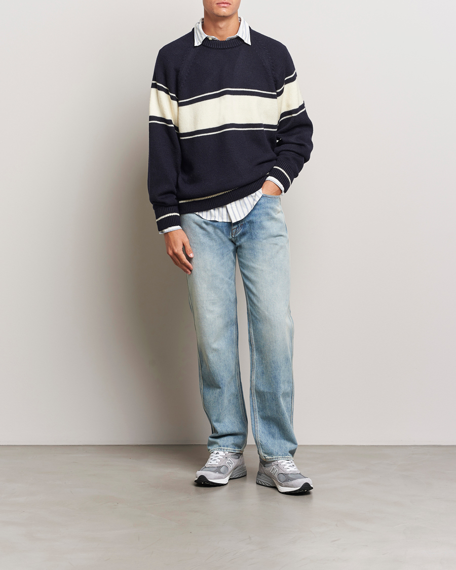 Homme | Pulls Et Tricots | GANT 240 Mulberry Street | Striped Wool Knitted Crew Neck Classic Blue