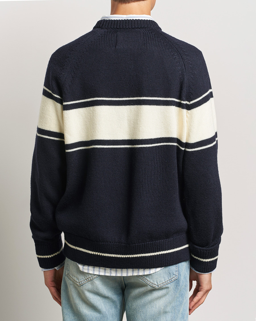 Homme | Pulls Et Tricots | GANT 240 Mulberry Street | Striped Wool Knitted Crew Neck Classic Blue