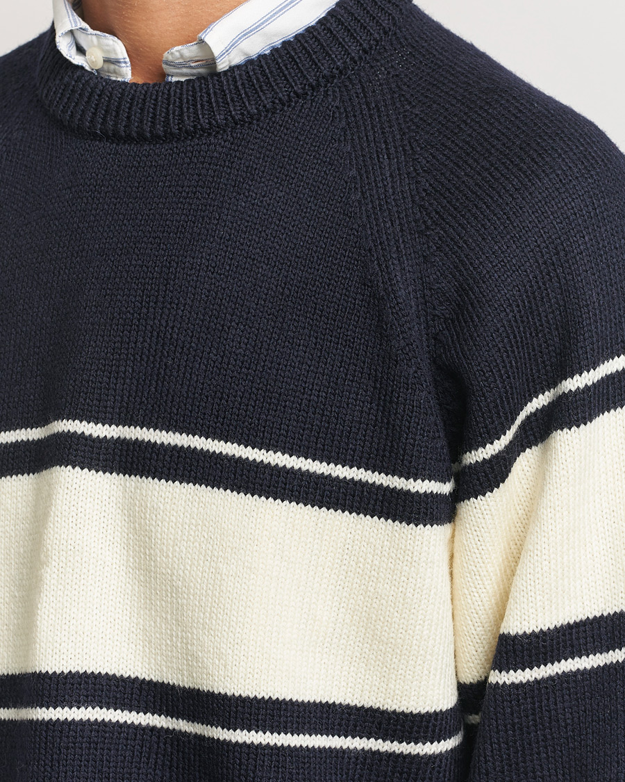 Homme | Pulls Et Tricots | GANT 240 Mulberry Street | Striped Wool Knitted Crew Neck Classic Blue