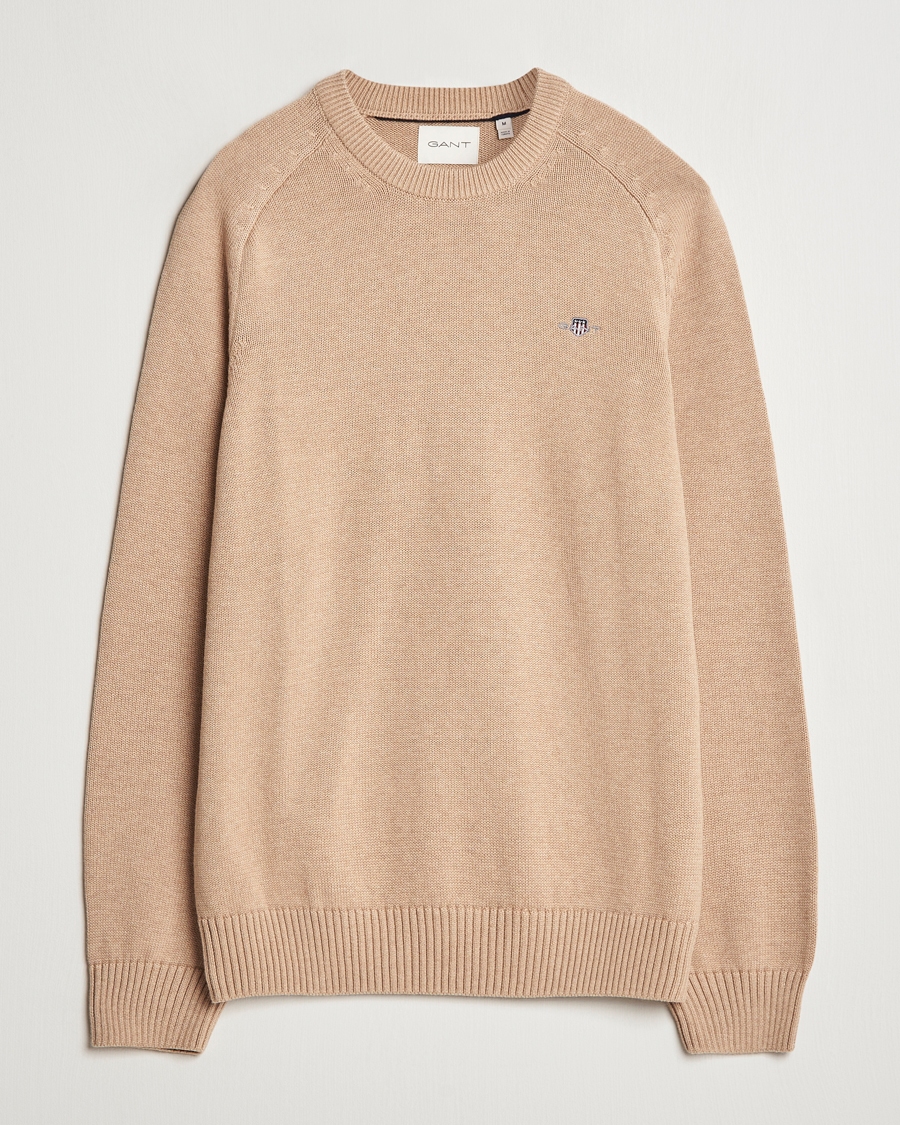 Homme | Pulls Et Tricots | GANT | Casual Cotton Saddle C-neck Khaki Melange