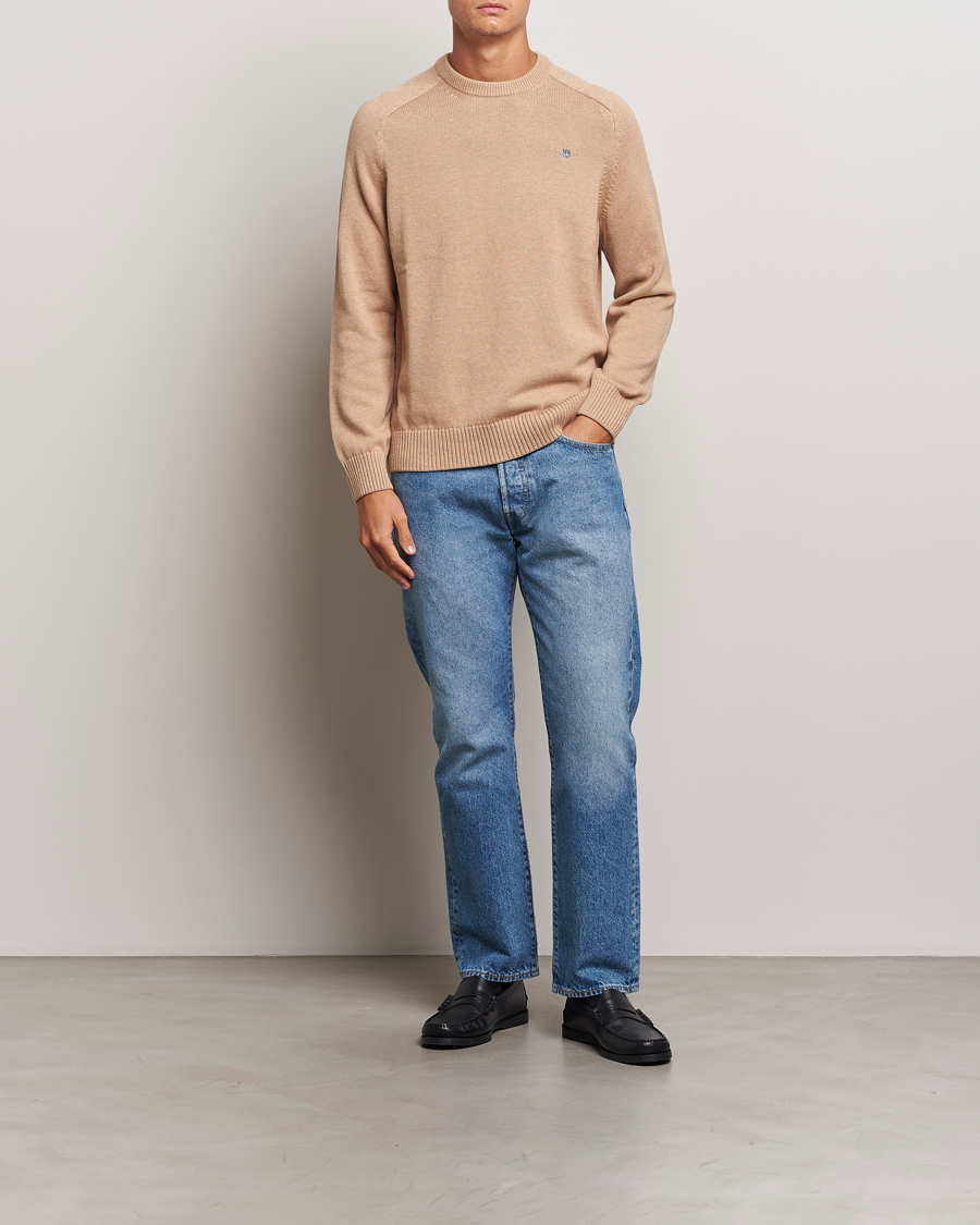 Homme | Pulls Et Tricots | GANT | Casual Cotton Saddle C-neck Khaki Melange